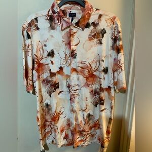 Good Man Brand Abstract Floral Watercolor SS Button Down Shirt Sz. XL NWT